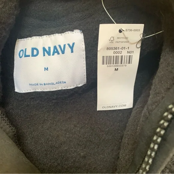 Old Navy Mens Sherpa Zip Hoodie | M | Black NEW!! - Picture 9 of 12